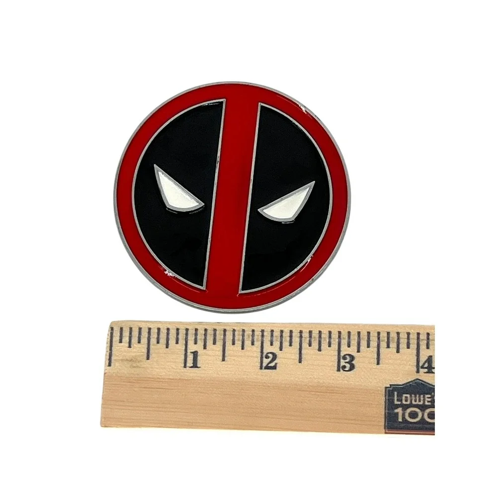 Marvel Deadpool Belt Buckle Mens OS Red Black‎ Enamel Logo Round 3in Comic Core